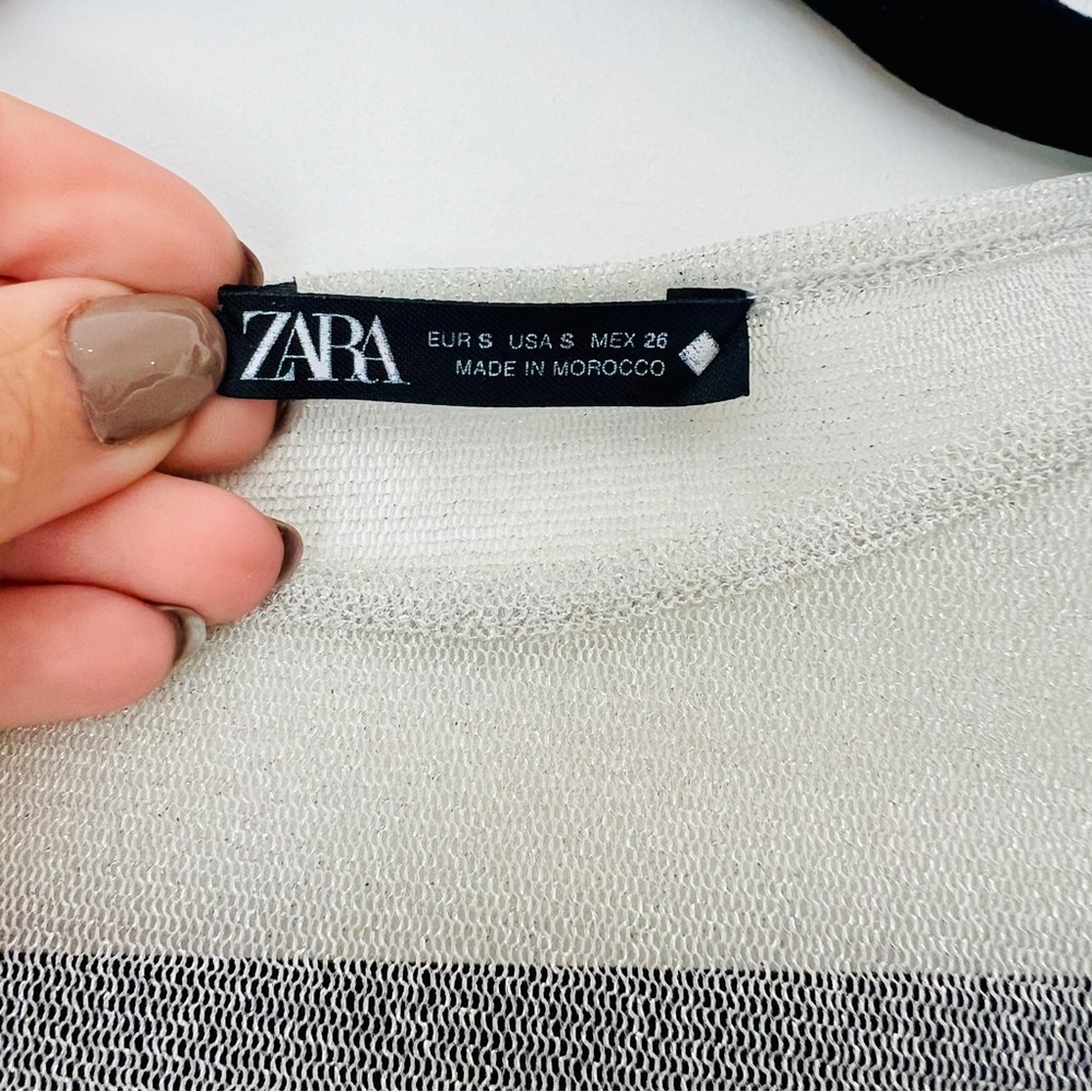 Zara | Metallic Thread Sheer Long Sleeve Top - Picture 6 of 8